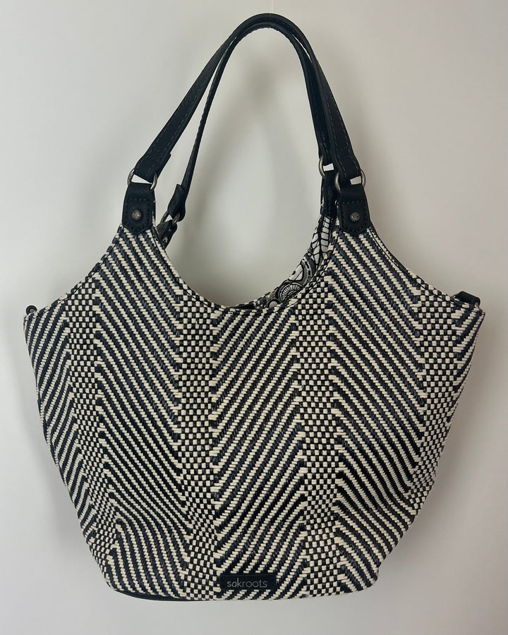 Navy, Black And Cream Woven Mini Tote