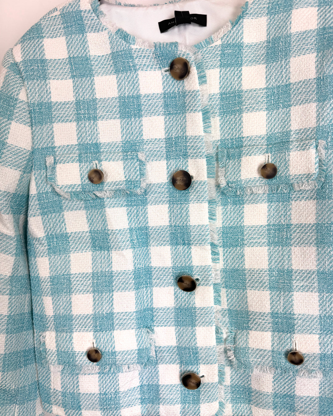 Blue And White Tweed Blazer - Size 4