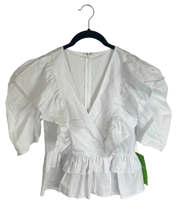 White V Neck Ruffle Top - Size 2/4