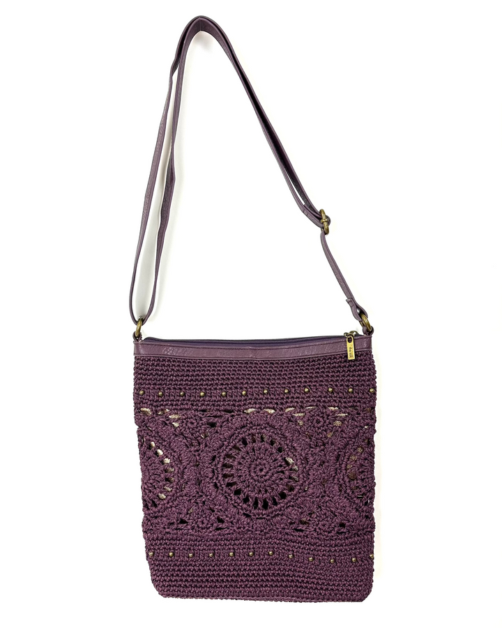 Plum Crochet Crossbody Tote Bag