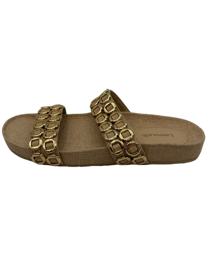 Tan Gold Hardware Flat Sandals - Size 6.5