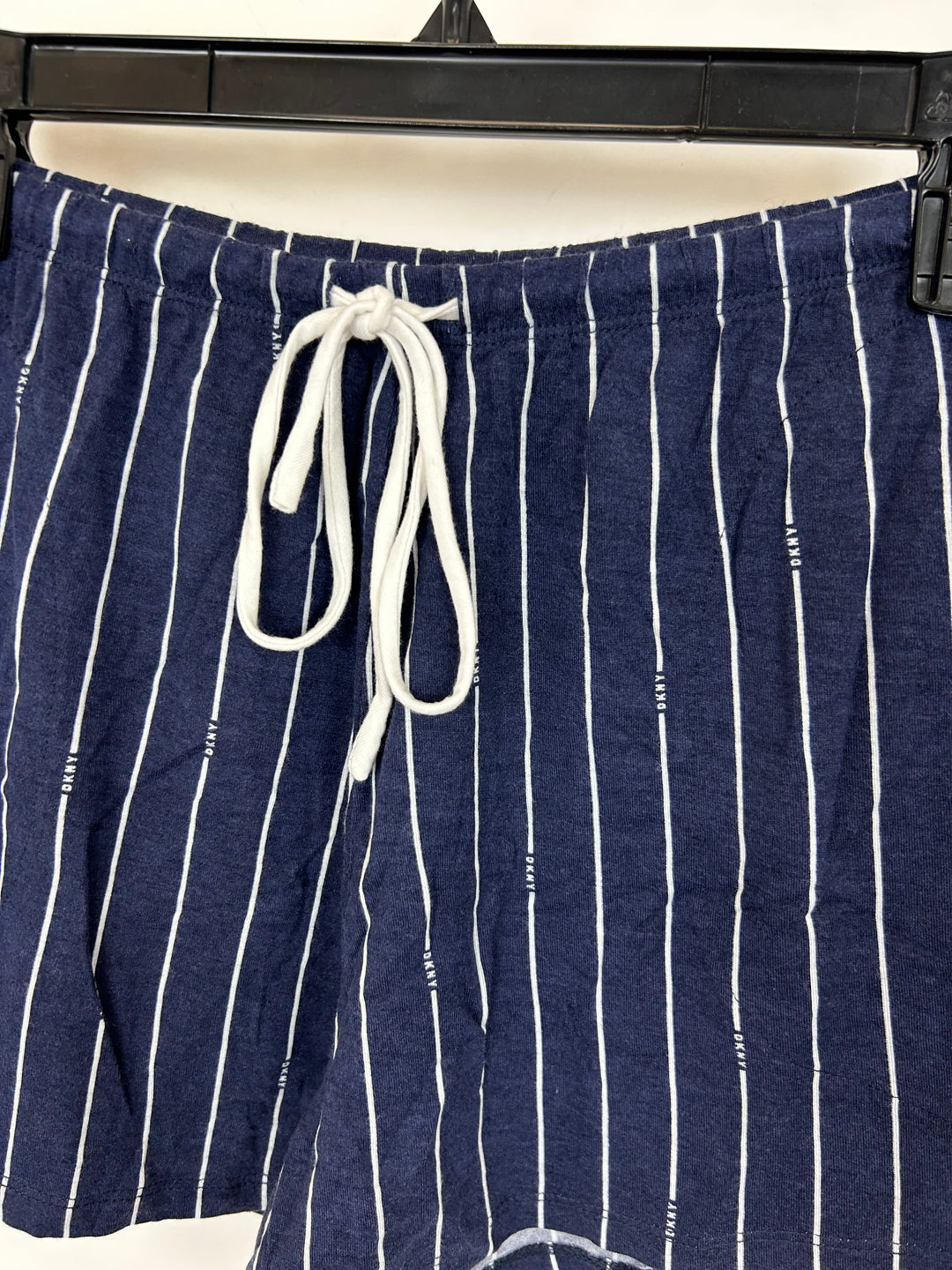 Navy Blue and White Striped Loungewear Shorts - Small