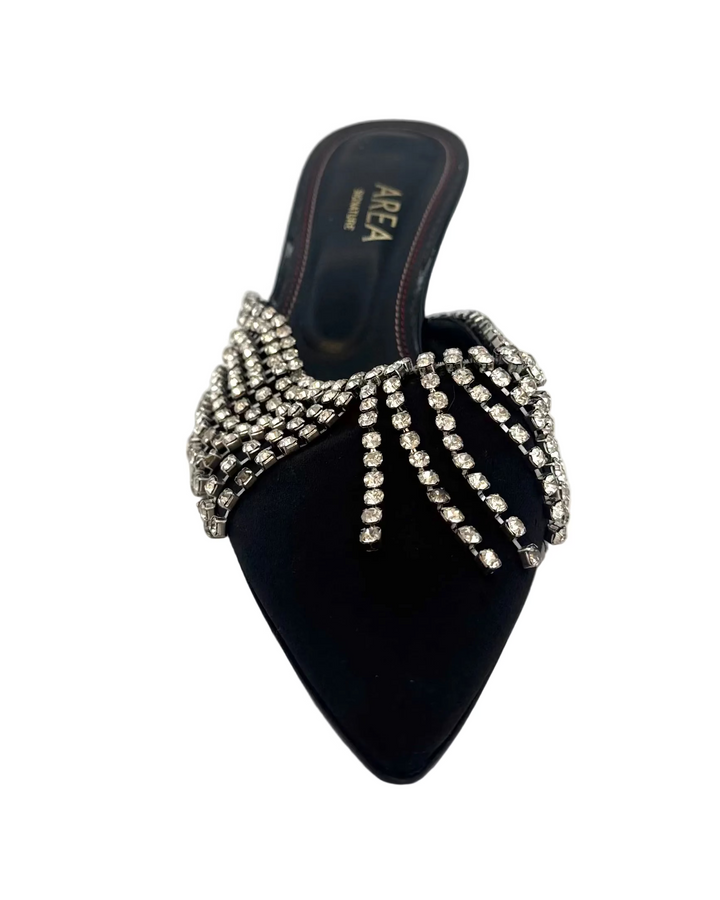 Black Satin Rhinestone Overlay Kitten Heels - Size 39