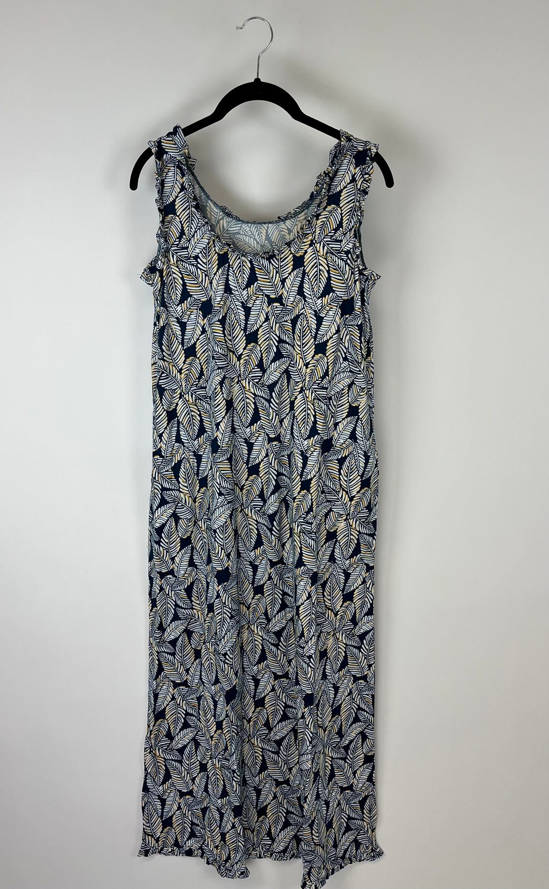 Navy Blue Leaf Print Maxi Dress - Size 6/8