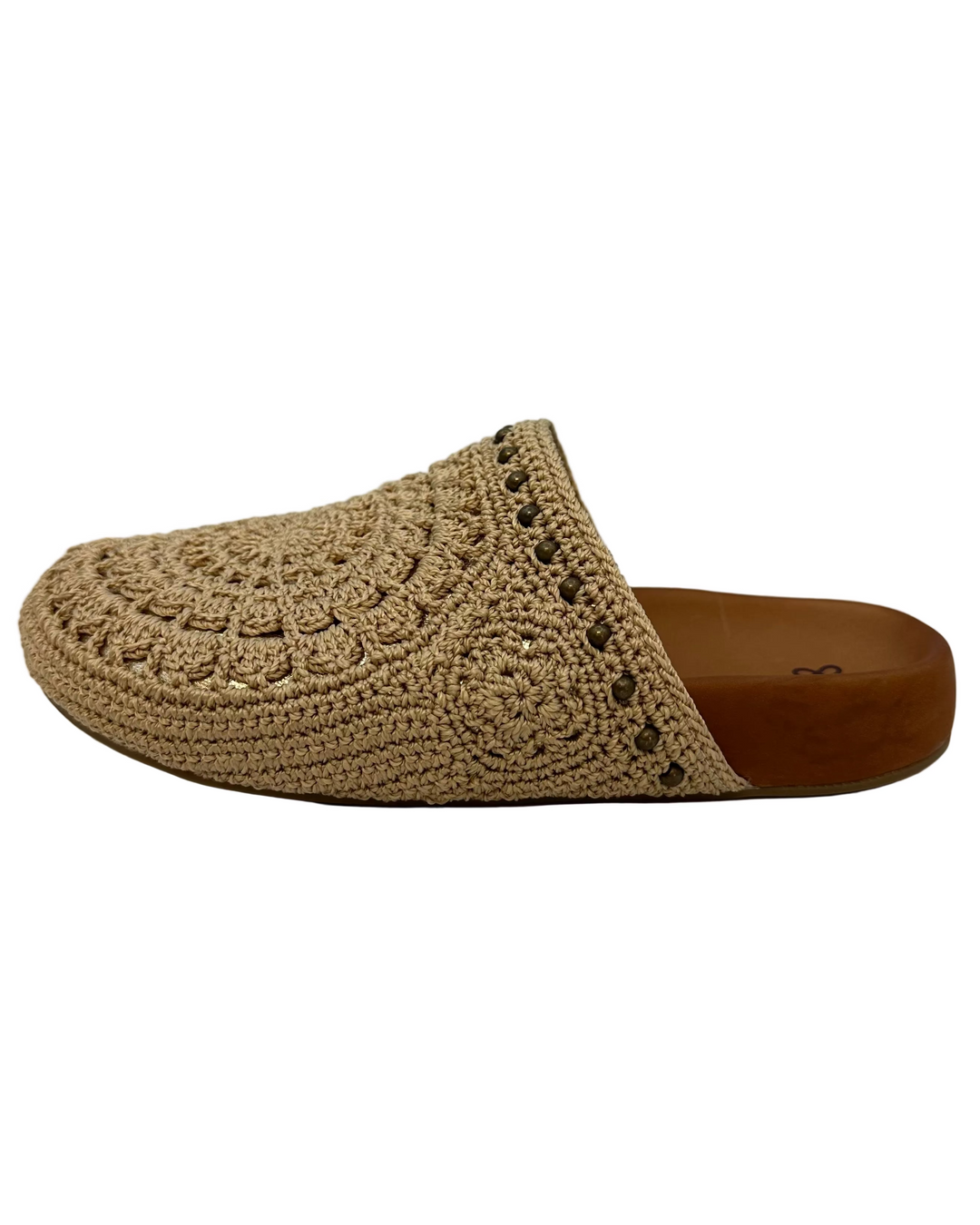 Tan Crochet & Gold Clogs - Size 8 and 10