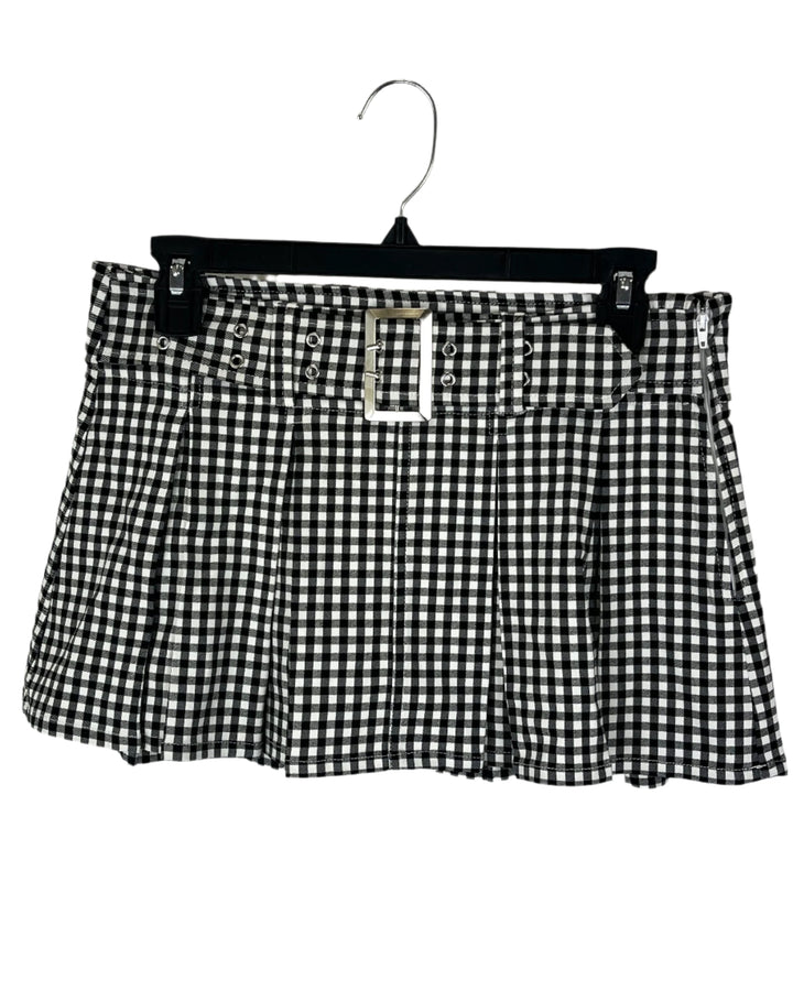 Black Gingham Pleated Mini Skort - Small - Large