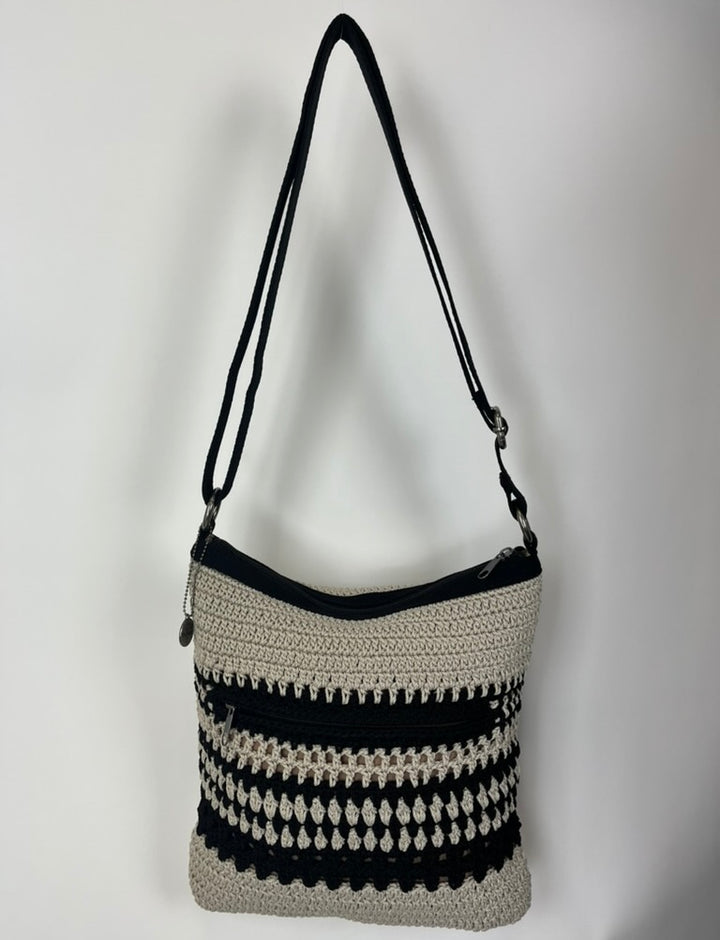Beige and Black Crochet Crossbody Bag