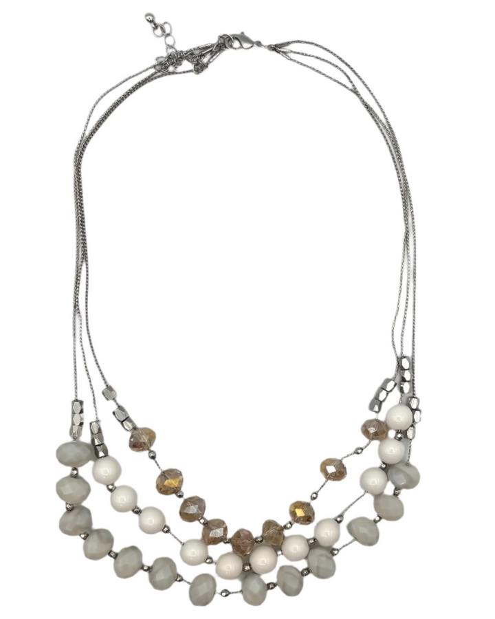 Silver Mixed Beaded Layered Necklace