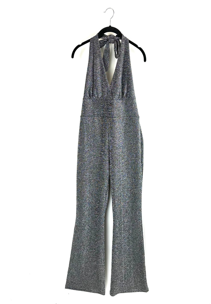 Shimmering Black Metallic Halter Neck Jumpsuit - Small, Medium & Extra Large