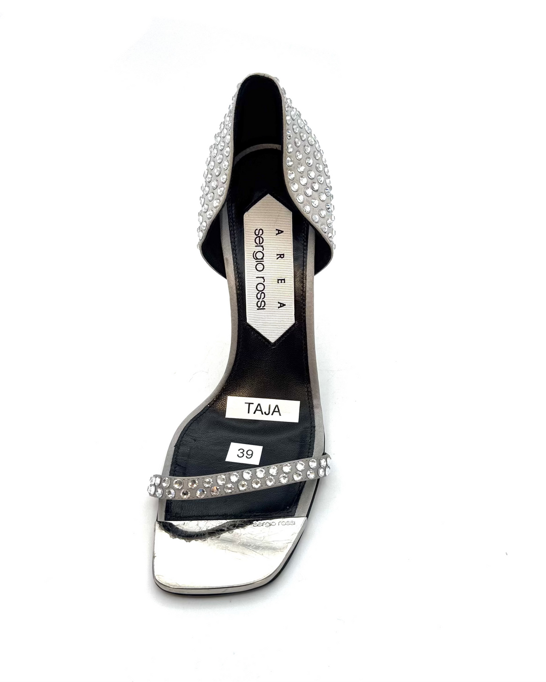 Silver Satin Crystal Heels - Size 39