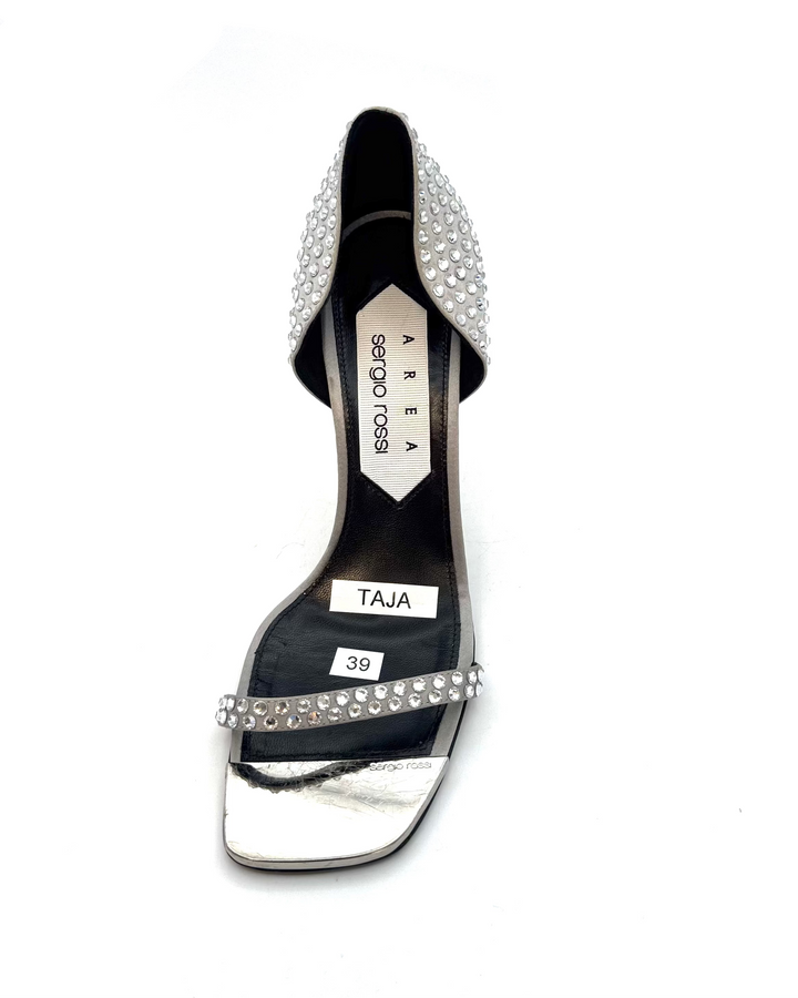 Silver Satin Crystal Heels - Size 39