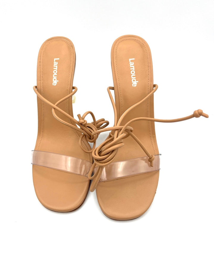 Tan And Clear Lace Up Heel - Size 6.5