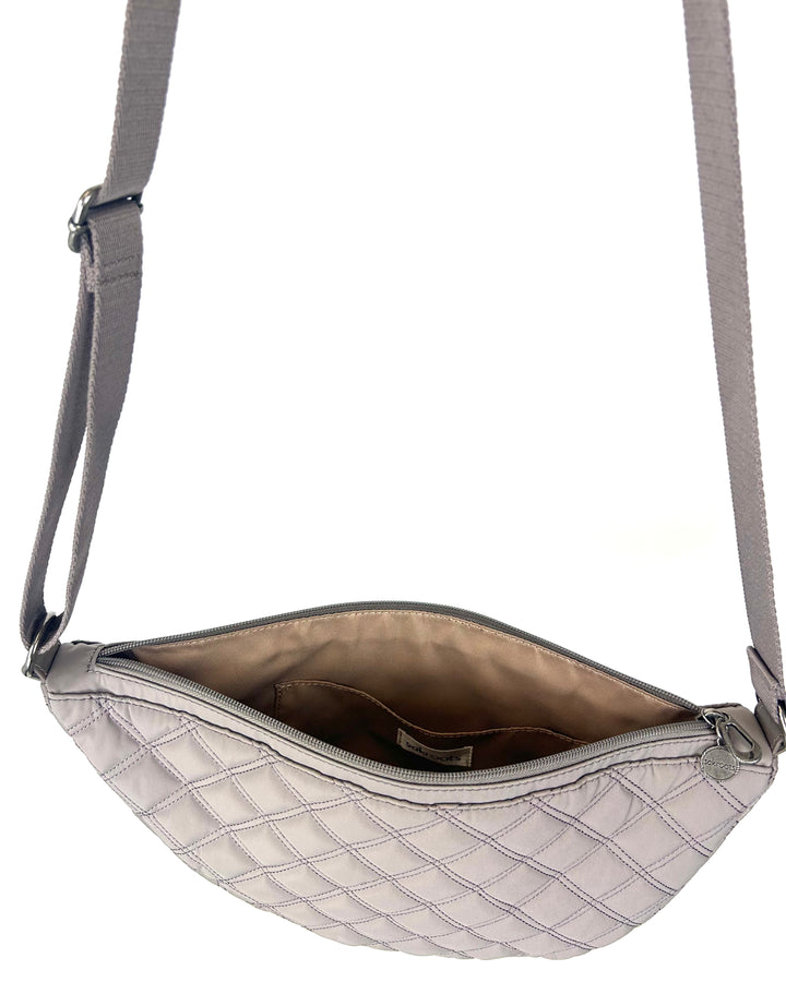 Taupe Quilted Crescent Shoulder Bag