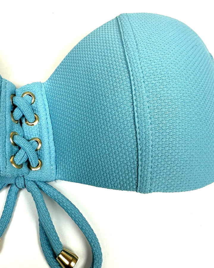 Sky Blue Textured Convertible Bikini Top - Size S, L