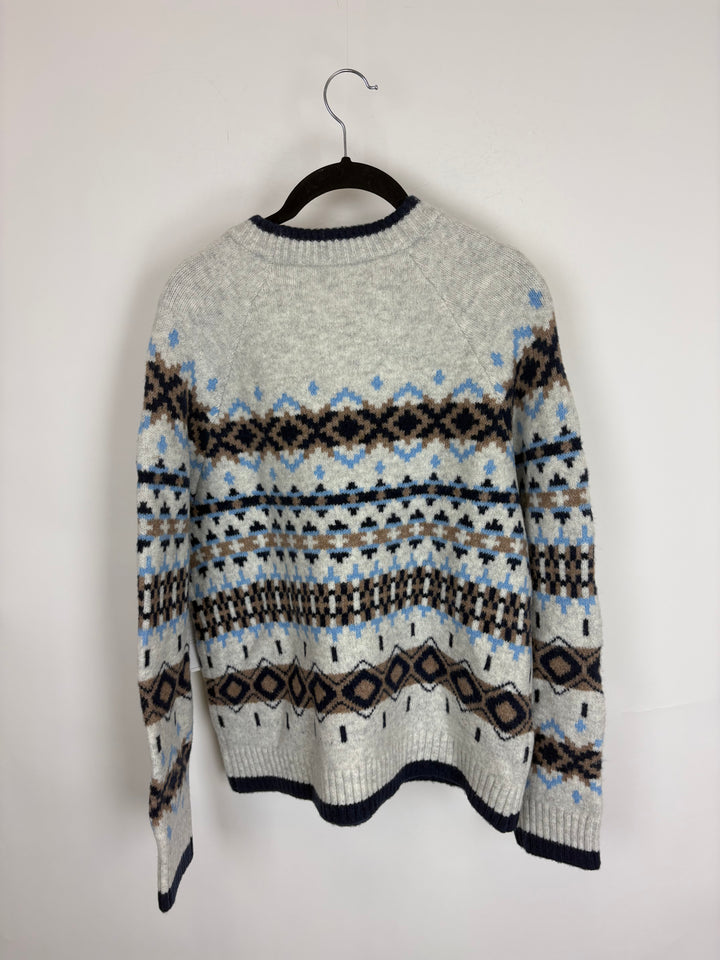 Grey and Blue Long Sleeve Sweater - Size 8/10