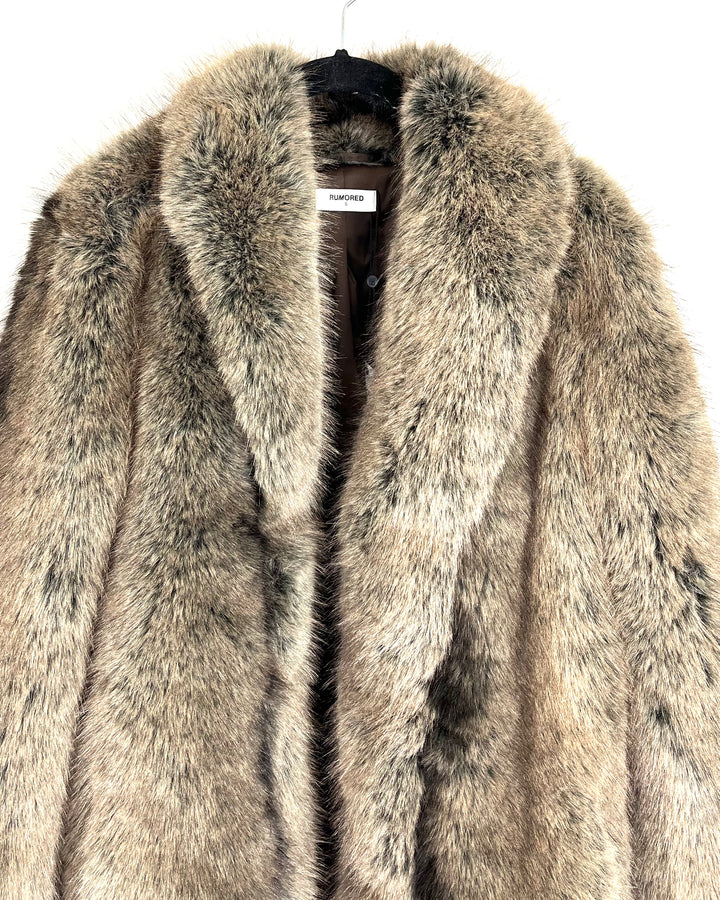 Brown Plush Faux Fur Coat - Size 2/4