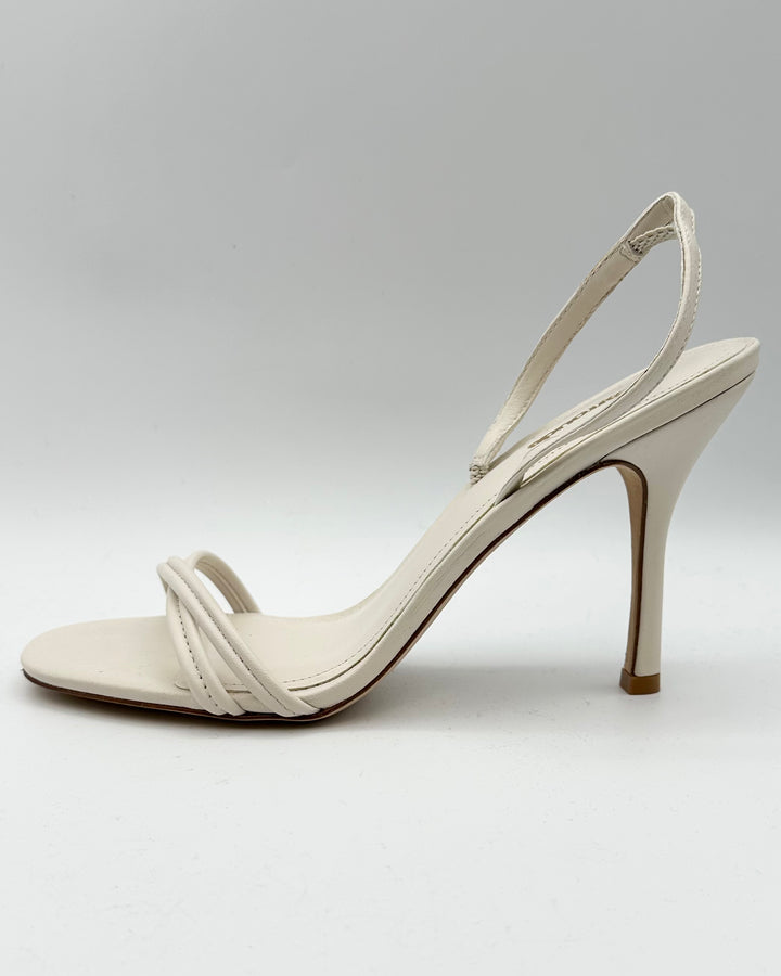 Ivory Leather Open Toe Sandals - Size 10
