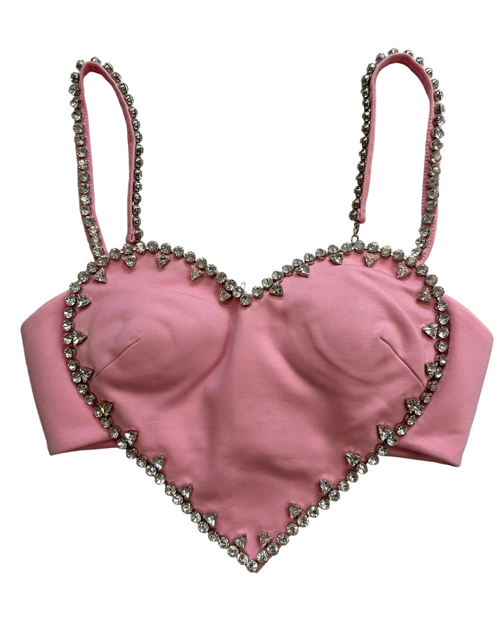 Pink Heart Gem Stone Crop Top - Extra Small