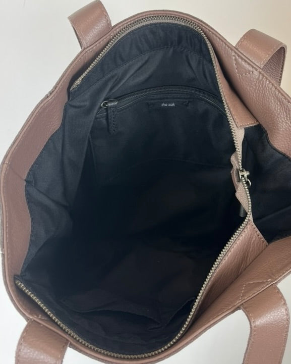 Brown Leather Crochet Tote Bag