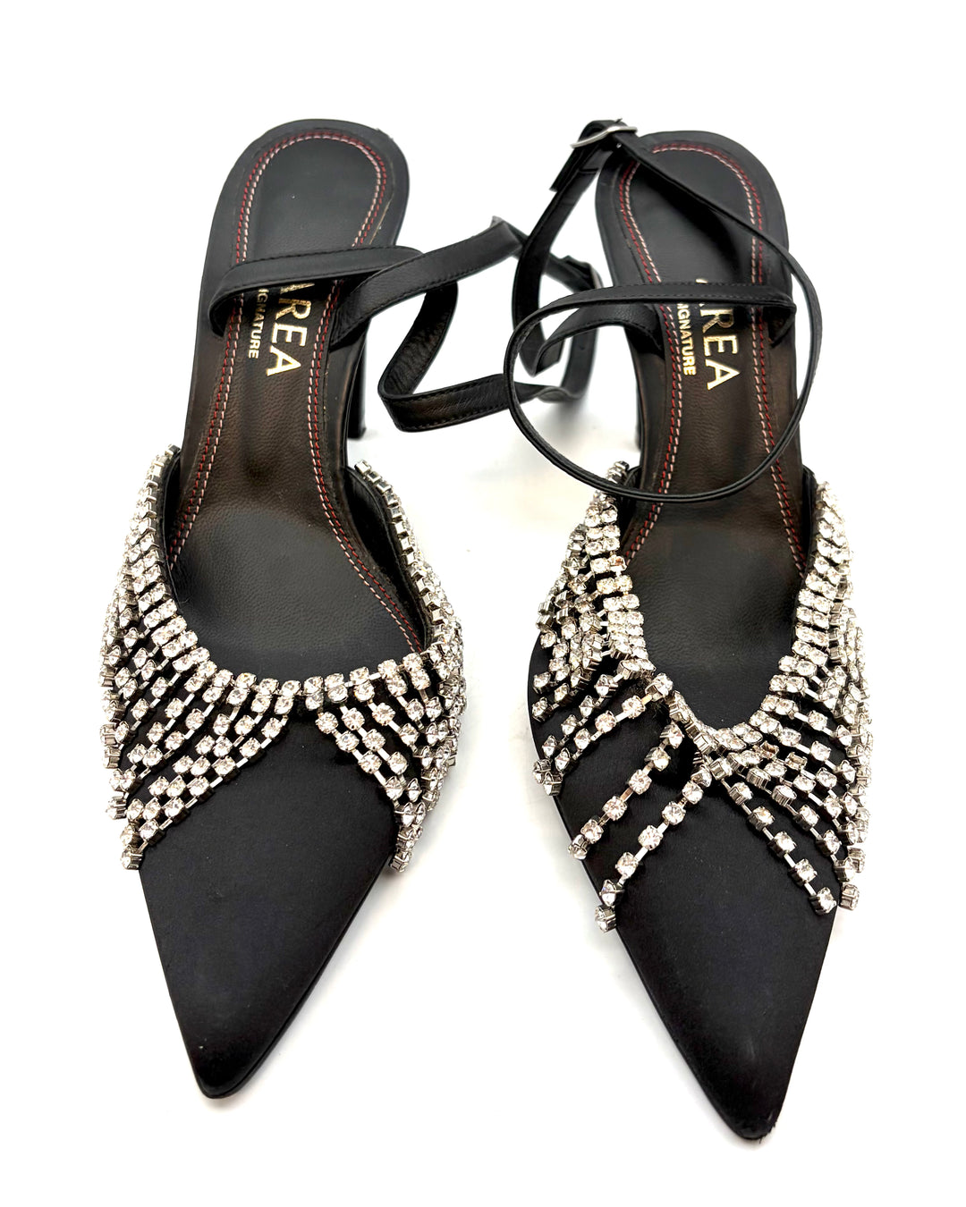 Black Gem Fringe Heels With Ankle Strap - Size 39