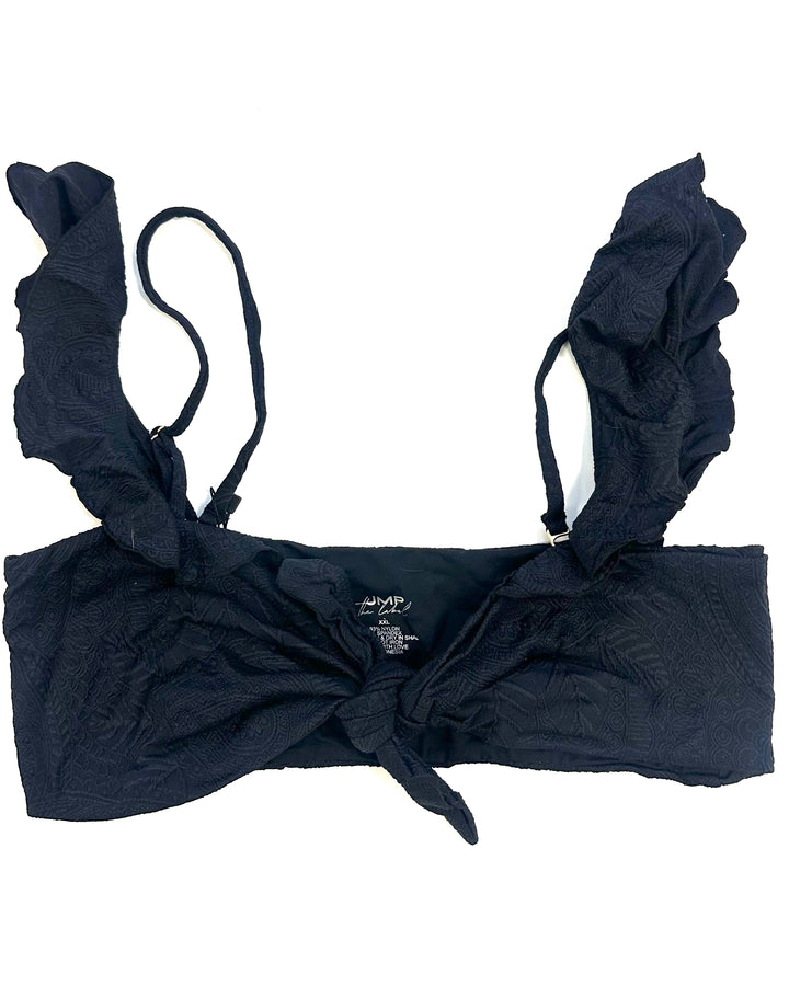 Black Embossed Ruffle Bikini Top - Extra Large and Extra Extra Large