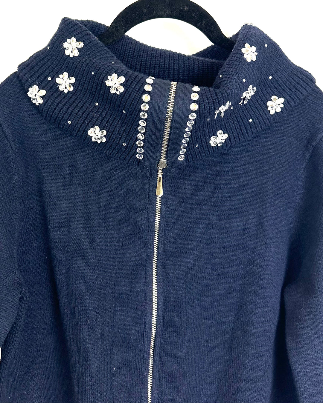 Navy Blue Zip Up Knit Sweater - Size 4/6