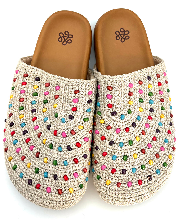 Light Tan Crochet Colorful Bead Clogs - Size 7, 8, 9, 10, 11