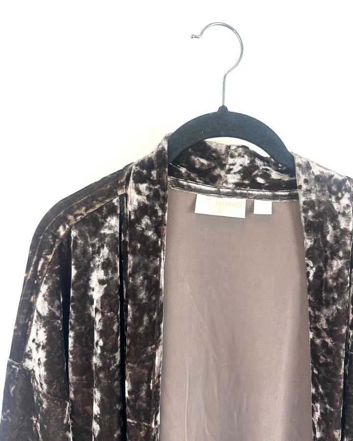 Brown Velvet Open Front Cardigan- Size 10/12