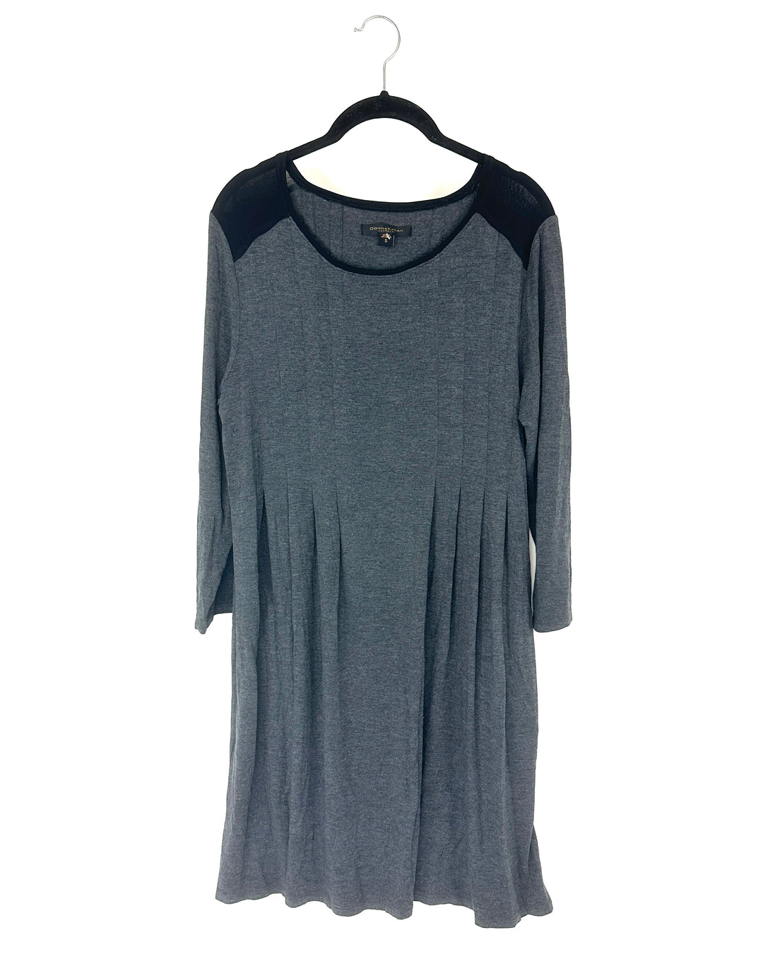 Grey Crop Sleeve Nightgown With Black Color Blocks - Small
