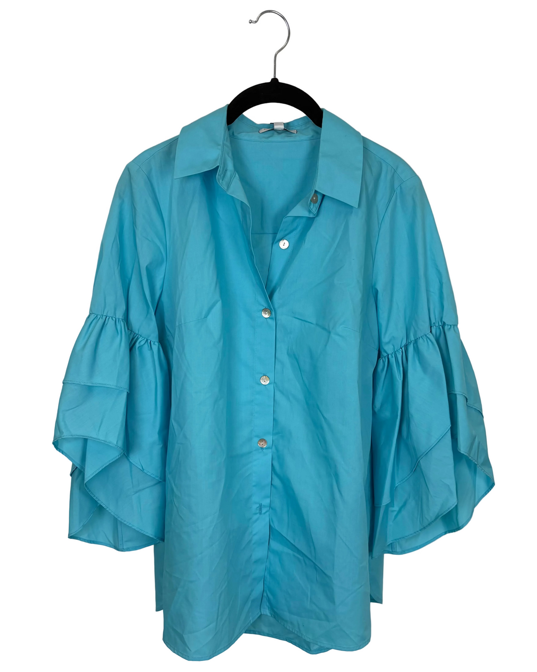 Bright Blue Button Up Ruffle Blouse - Size 2/4, 4/6, 6/8, 8/10