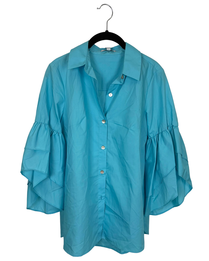 Bright Blue Button Up Ruffle Blouse - Size 2/4, 4/6, 6/8, 8/10