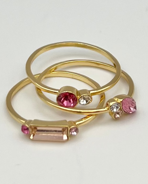 Pink Gem Ring Stack - Size 7