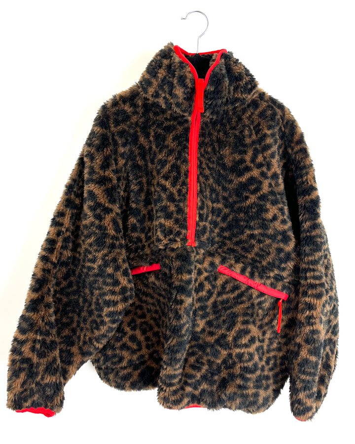 Brown Animal Print Sherpa Coat - Size 2/4