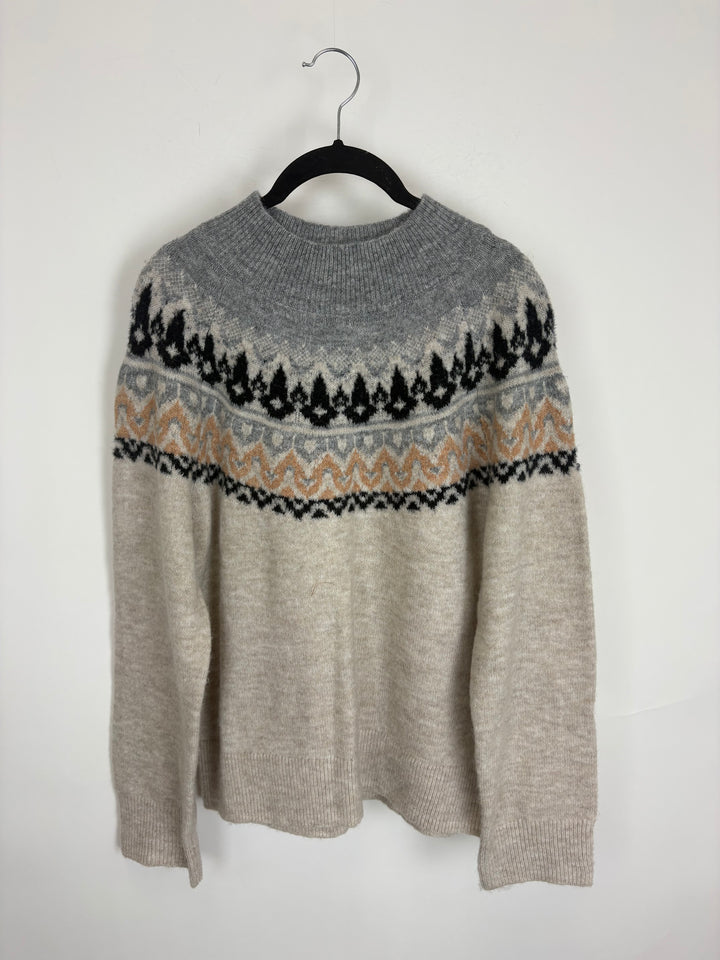 Grey Geometric Long Sleeve Sweater - Size 4/6