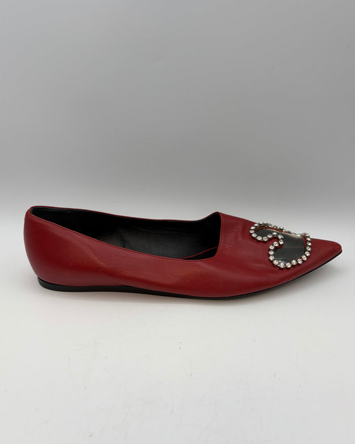 Berry Red and Clear Rhinestone Toe Flats - Size 40