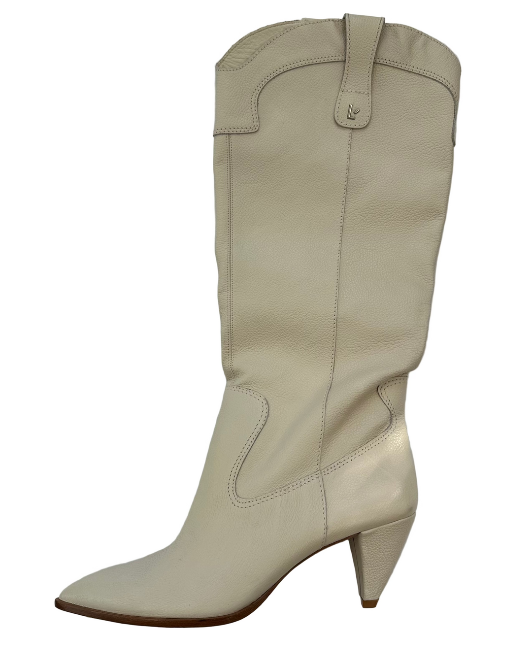 Cream Leather Pointed Toe Boot - Size 11