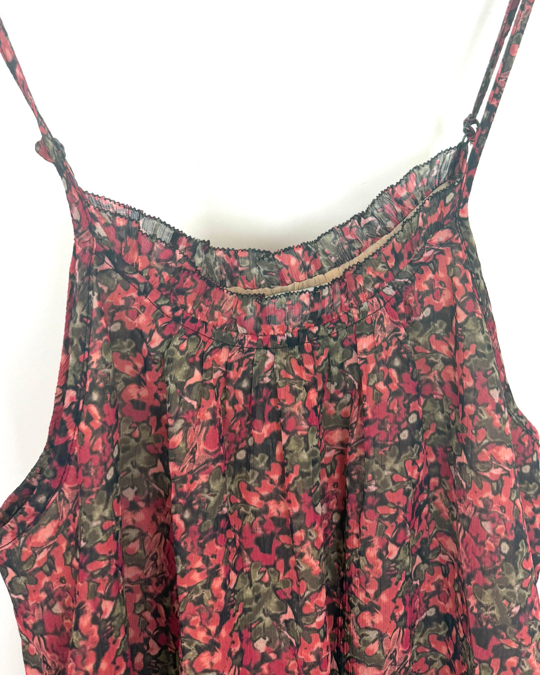 Dark Red/Green Floral Spaghetti Strap Flowy Top - Size 2/4
