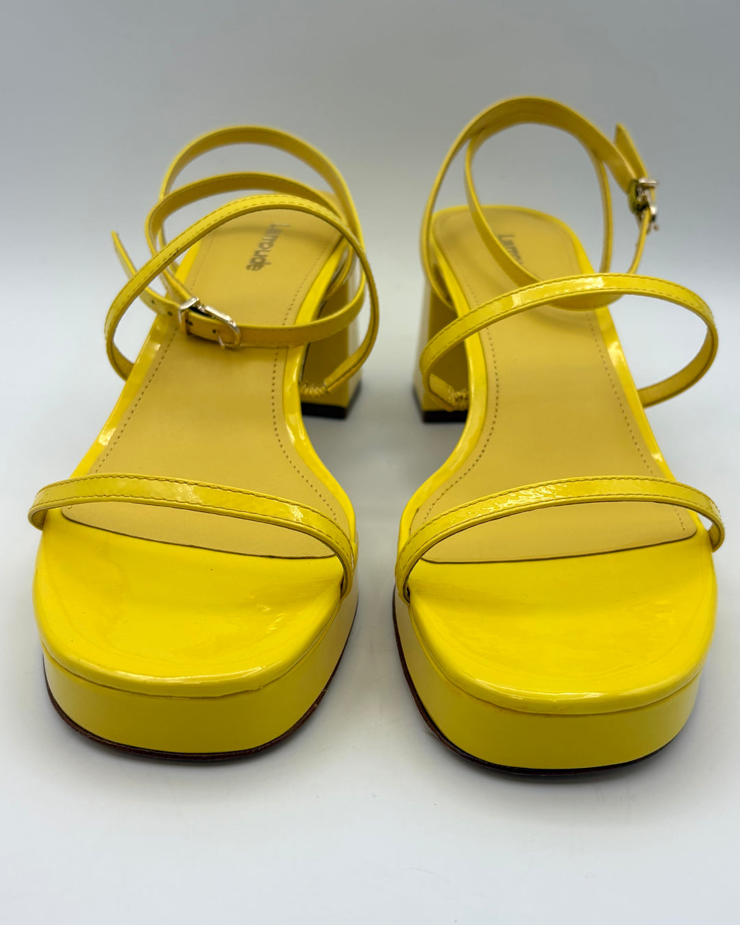 Yellow Strappy Platform Block Heels - Size 8