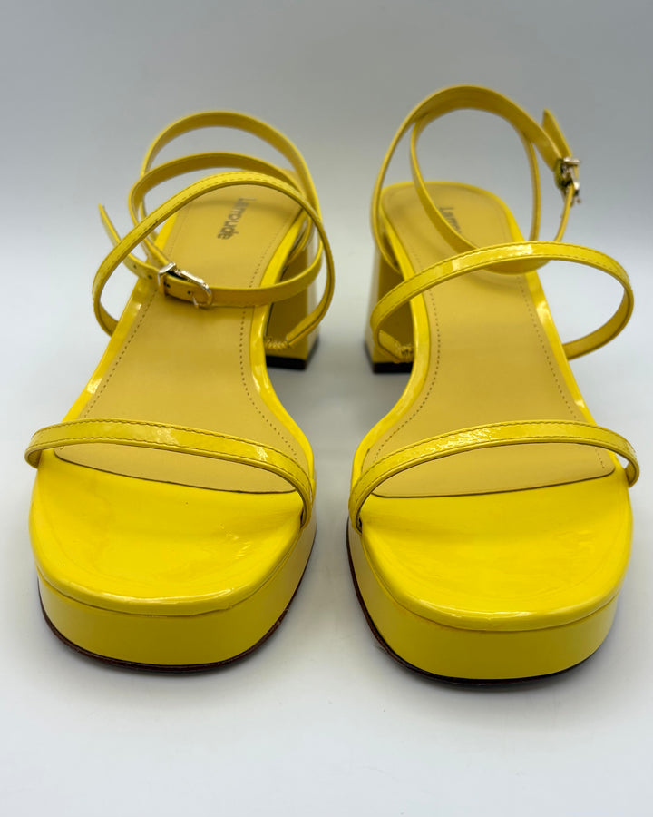 Yellow Strappy Platform Block Heels - Size 8