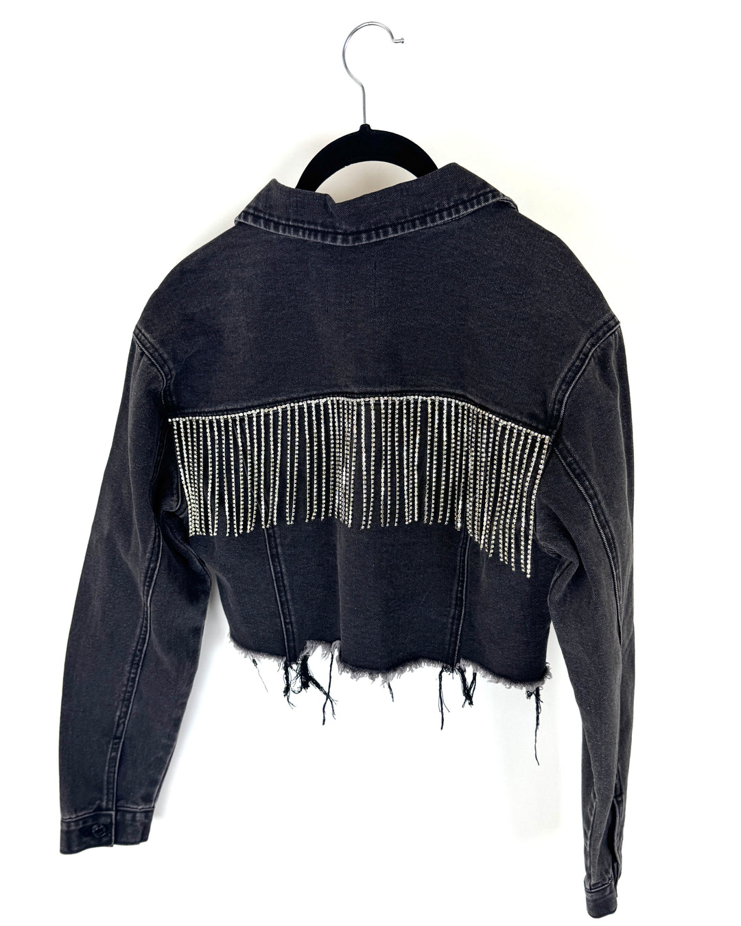 Black Denim Cropped Jacket - Size 4/6