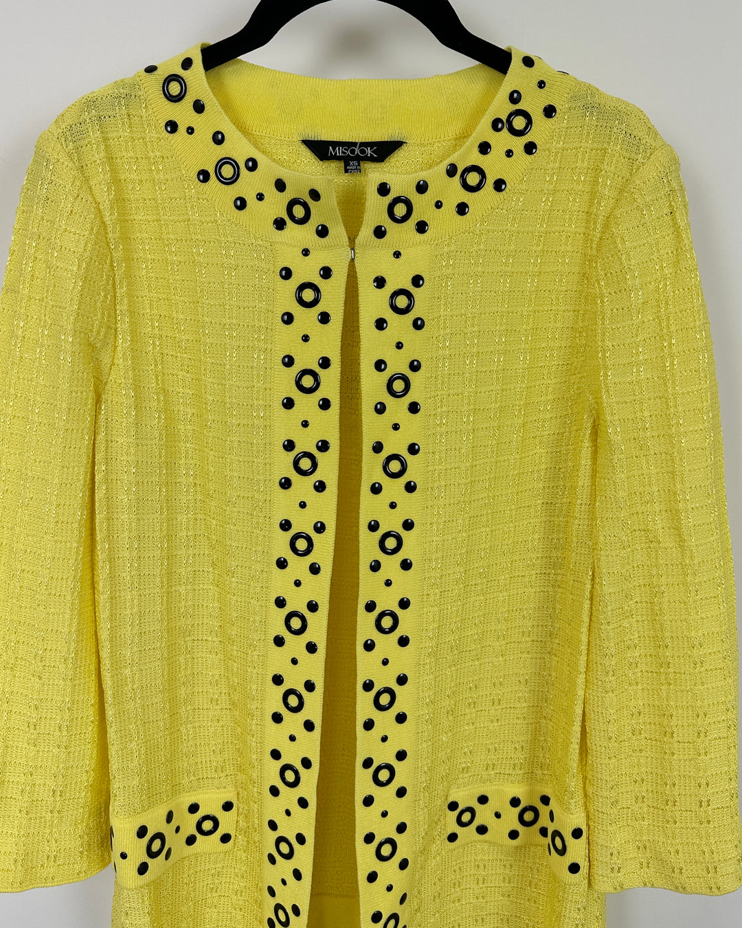 Yellow Cardigan With Black Grommet Detail- Size 2-4