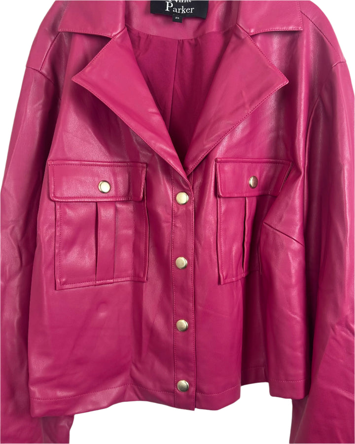 Magenta Faux Leather Jacket - Size 2X