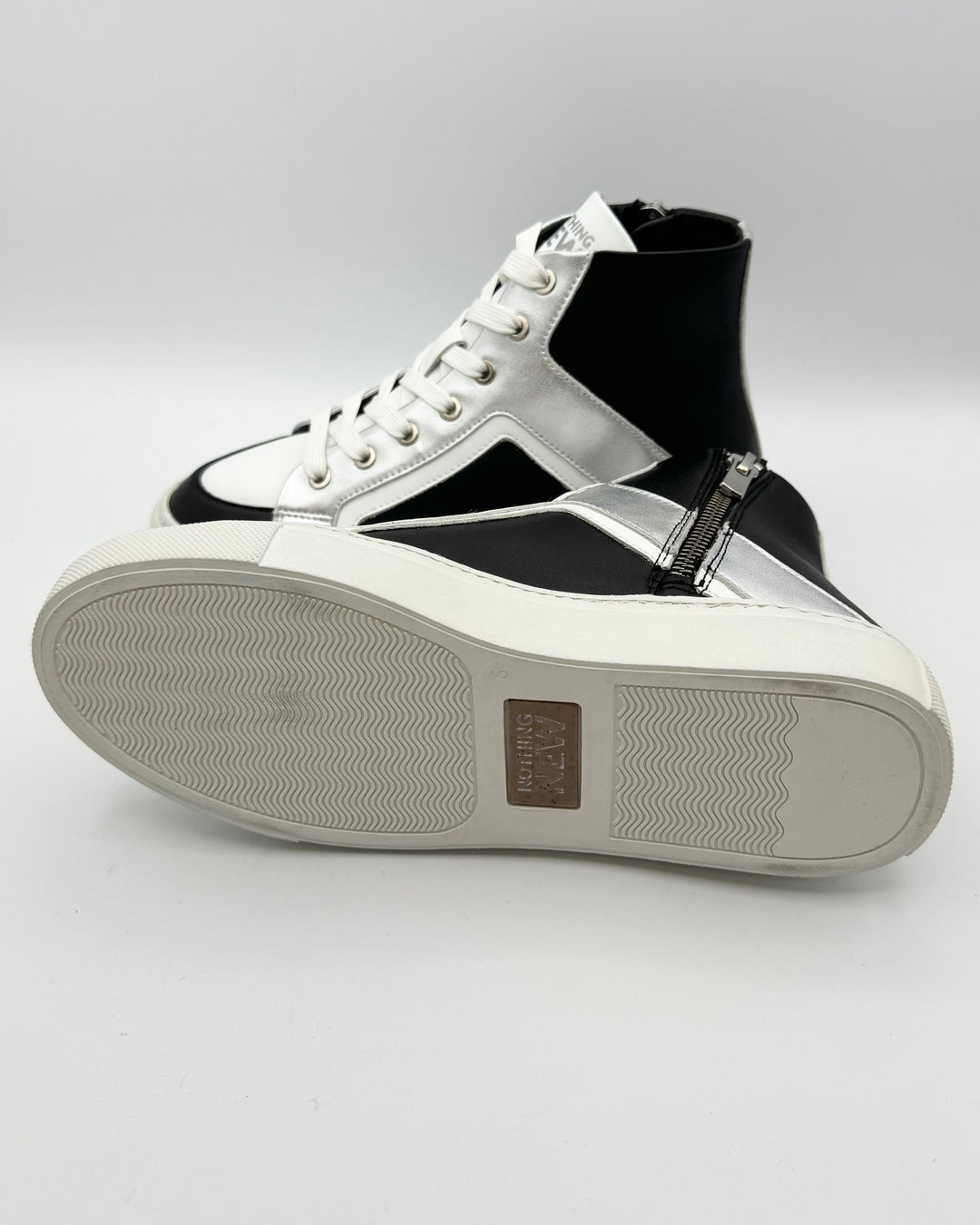 Black And White Leather High Top Sneakers - Size 6 and 8