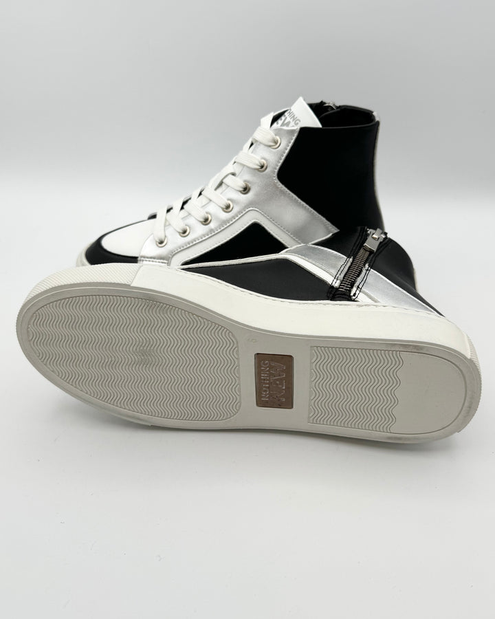 Black And White Leather High Top Sneakers - Size 6 and 8