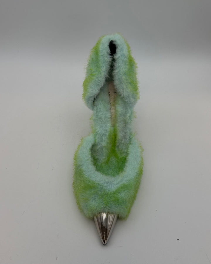 Green and Silver Faux Fur Heels - Size 40
