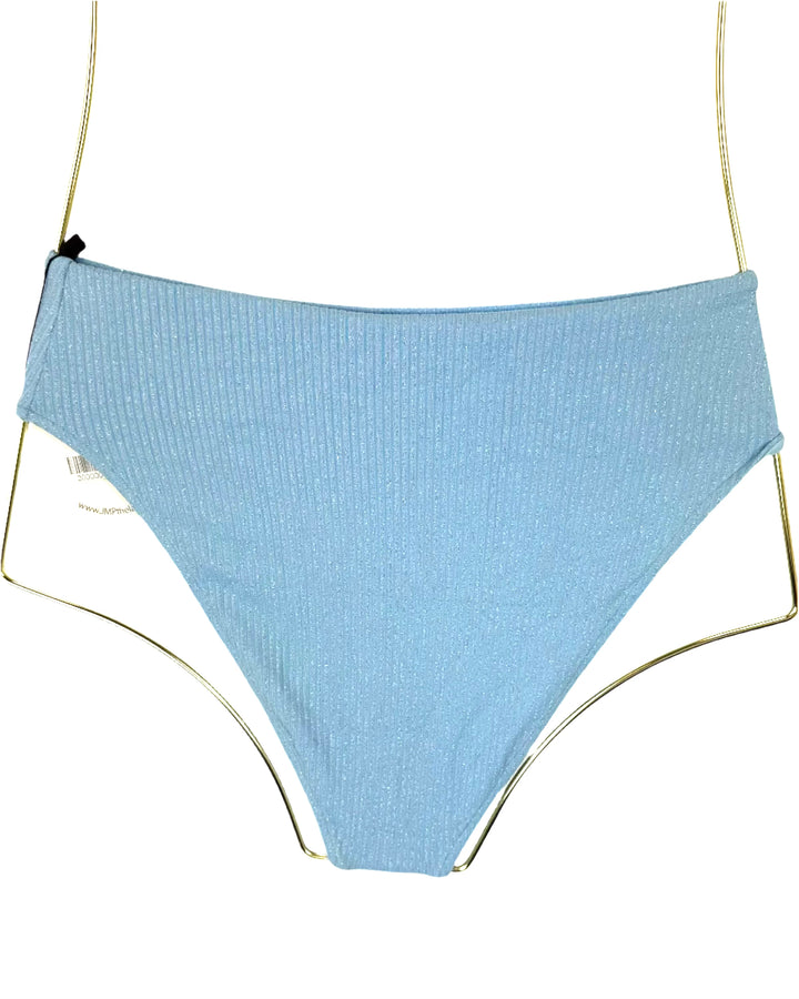 Metallic Light Blue High Waisted Bikini Bottom - Extra Small