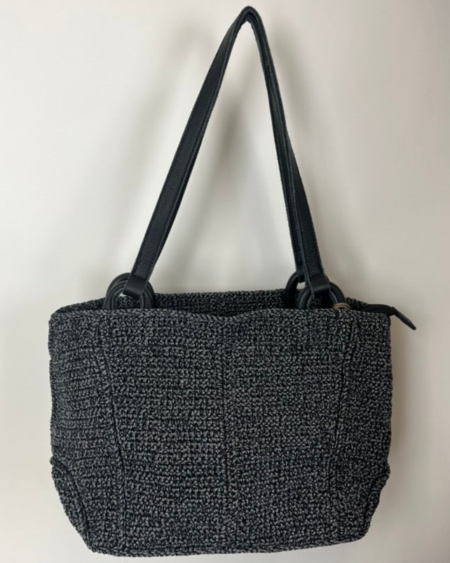 Dark Grey Crochet Shopper Shoulder Bag