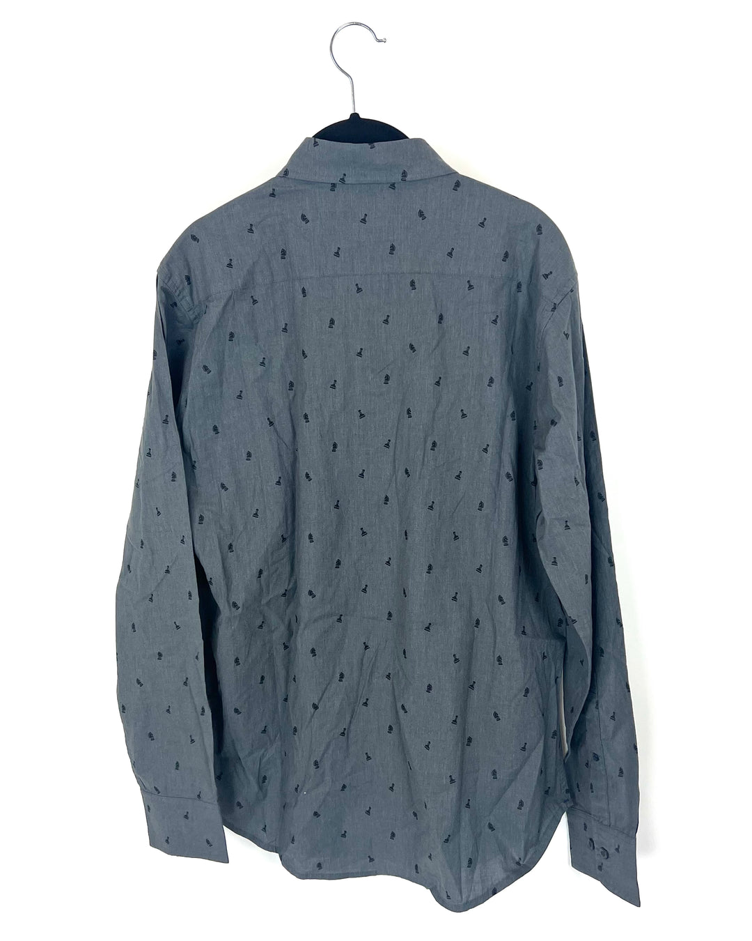 MENS Grey and Black Chess Piece Button Up Shirt - Slim Fit Medium