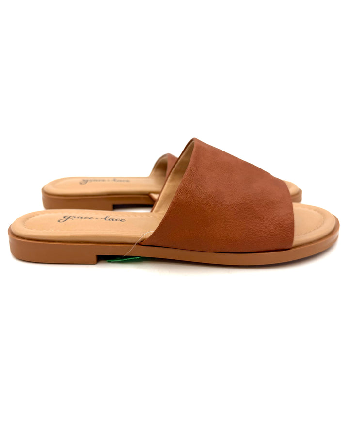 Brown Faux Leather Sandals - Size 6