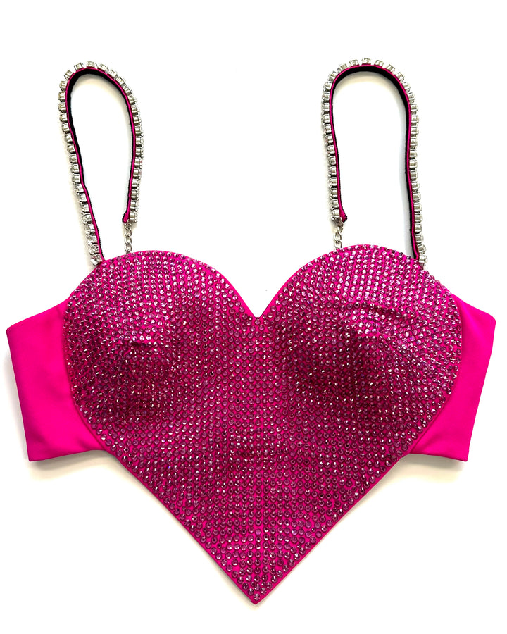 Bright Pink Heart Gem Stone Crop Top - Size 2